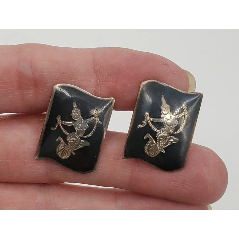 Vtg Sterling Silver Signed Siam Cuff Links 10g